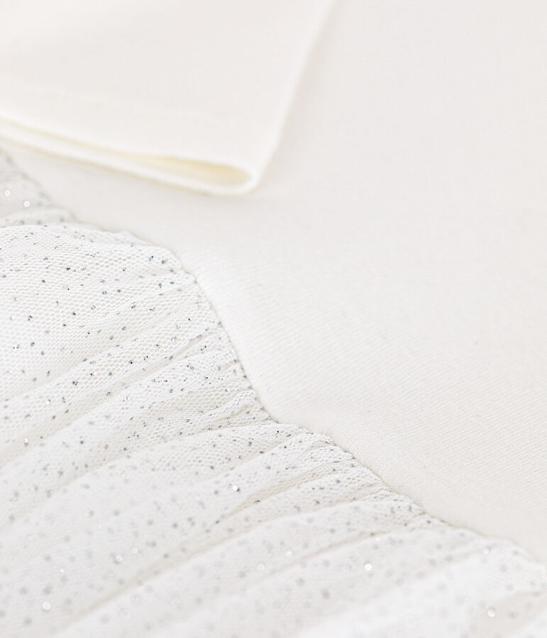 Kinder Kleid aus Rippstrick und T&uuml;ll f&uuml;r M&auml;dchen weiss