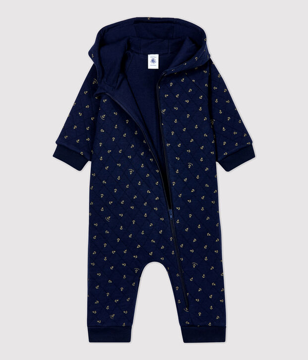 Baby-Overall mit Kapuze. blau/beige