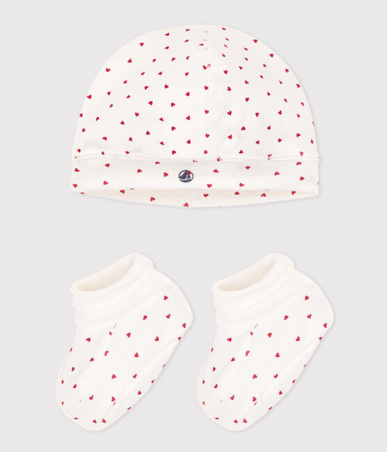 Set mit Mützchen und Babyschuhen mit Herzmotiv variante 1