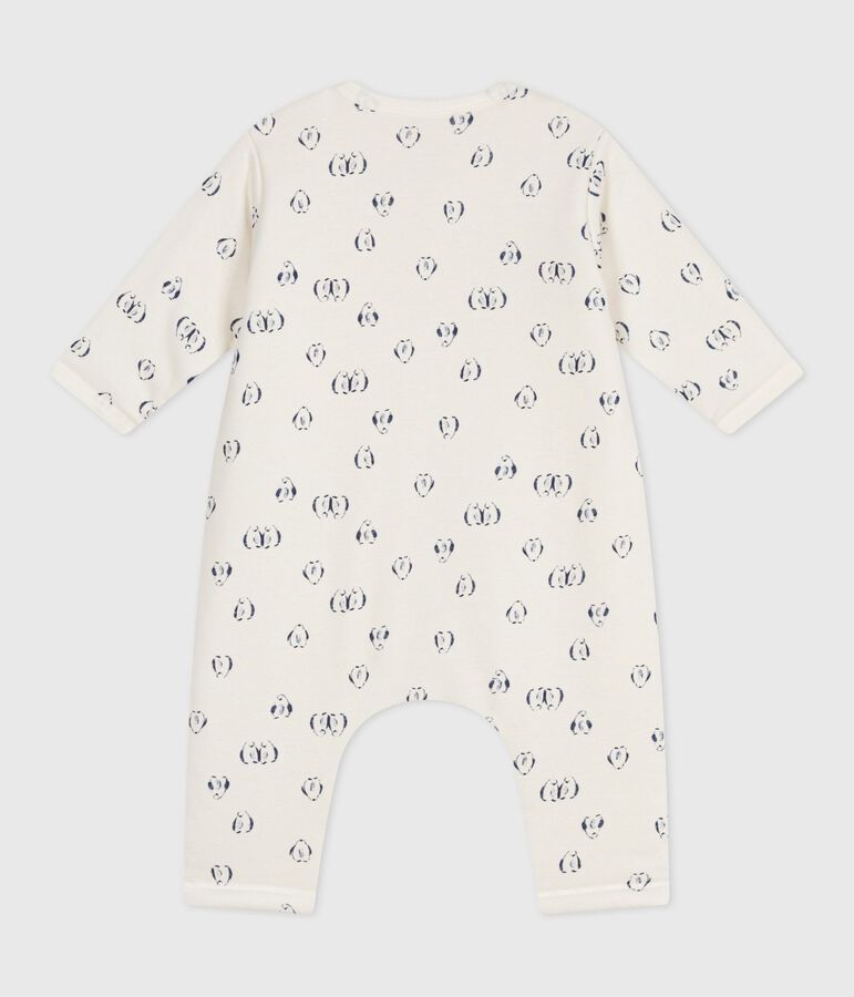 Wattierter Baby-Overall aus Baumwolle mit Pinguin-Motiv naturfarben/blau
