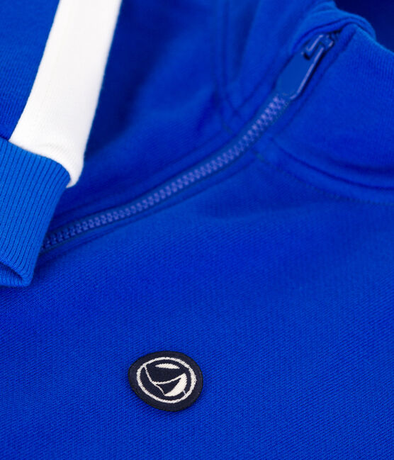 Kinder-Sweatshirt mit Reißverschluss und Stehkragen aus einfarbiger Baumwolle blau PERSE