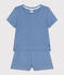 Einfarbiger Kurz-Pyjama aus Ajour-Baumwolle für kleine Mädchen blau BEACH