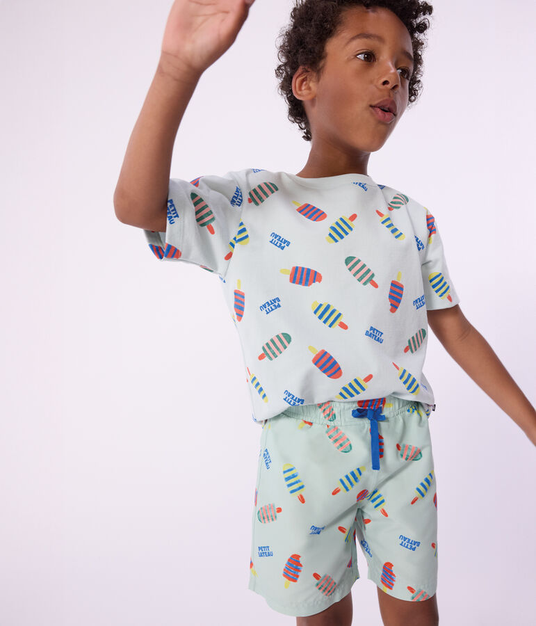 Kurz&auml;rmeliges Kinder-T-Shirt aus Baumwolle mit M&ouml;wenmotiv blau/vielfarbig