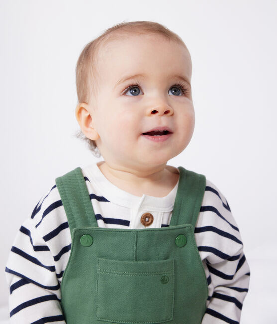 Langbeinige Baby-Latzhose aus einfarbiger Baumwolle grün PALMERAIE