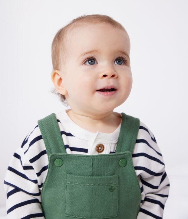 Langbeinige Baby-Latzhose aus einfarbiger Baumwolle gr&uuml;n