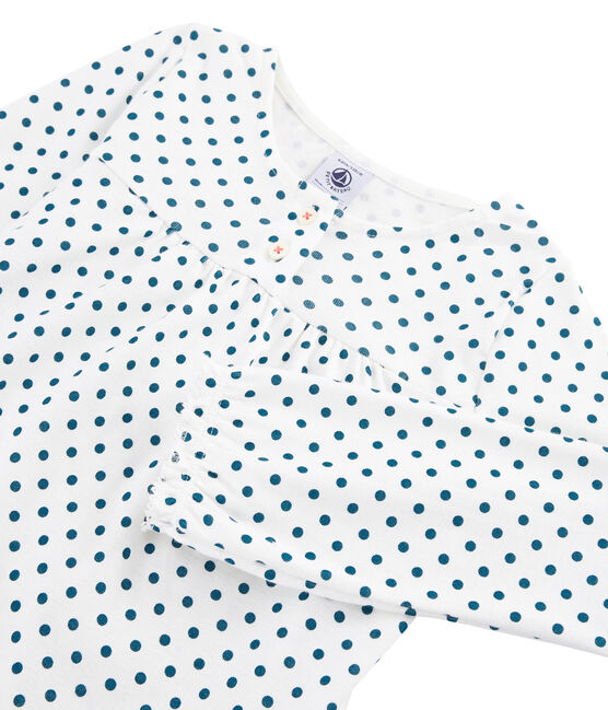 Rippstrick-Pyjama für Mädchen weiss MARSHMALLOW/blau CONTES