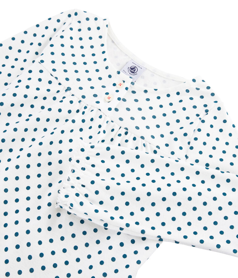 Rippstrick-Pyjama f&uuml;r M&auml;dchen weiss/gr&uuml;n