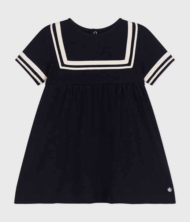 Kurz&auml;rmeliges Baby-Kleid im Matrosenstil aus Bio-Baumwolle blau