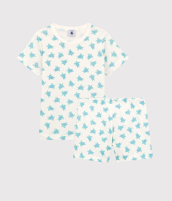Kinder-Kurzpyjama aus Baumwolle weiss MARSHMALLOW/weiss MULTICO