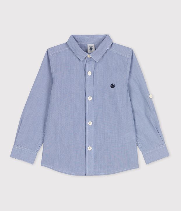 Kinder-Hemd aus Popeline f&uuml;r Jungen blau/weiss
