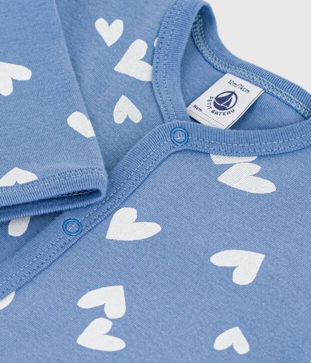 Pyjama b&eacute;b&eacute; en coton sans pieds imprim&eacute; c&oelig;urs blau/weiss