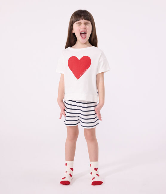 Kinder-Kurzpyjama aus Baumwolle mit Herzmotiv weiss MARSHMALLOW/blau SMOKING