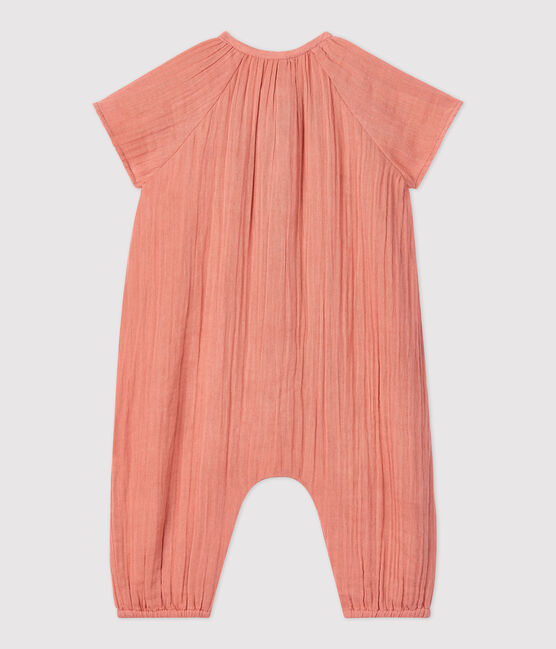 Einfarbiger langer Baby-Overall aus Bio-Baumwollgaze rosa PAPAYE