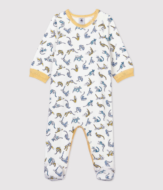 Baby-Strampler aus Baumwolle mit Panther-Muster weiss MARSHMALLOW/weiss MULTICO