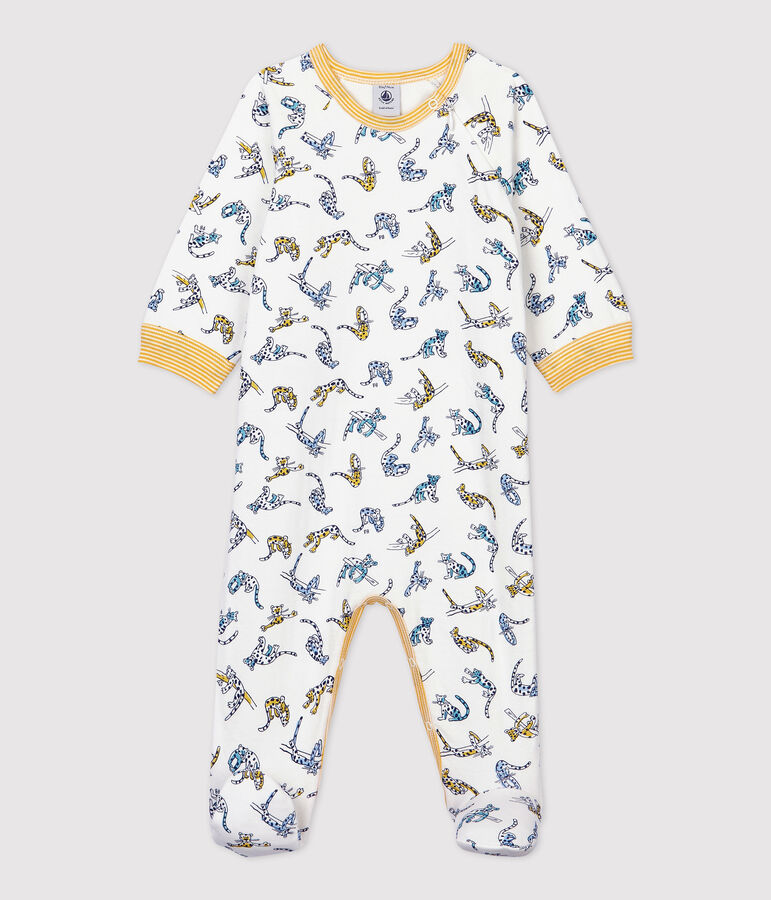 Baby-Strampler aus Baumwolle mit Panther-Muster weiss/vielfarbig