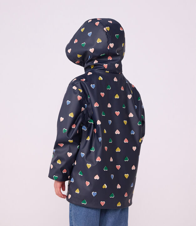 Kinder-Regenjacke mit Herzmotiv blau/vielfarbig