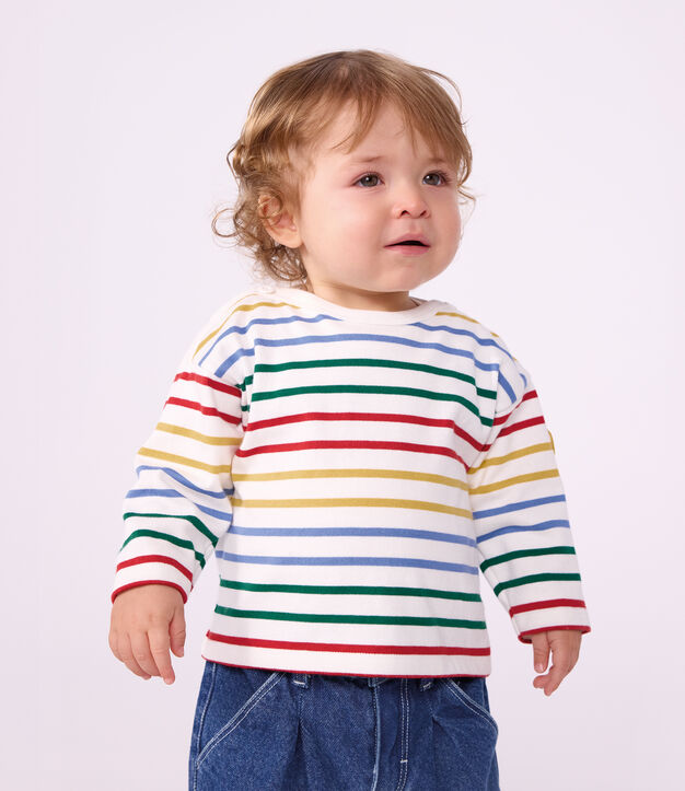 Baby-Streifenshirt Marini&egrave;re aus Baumwolle weiss/vielfarbig