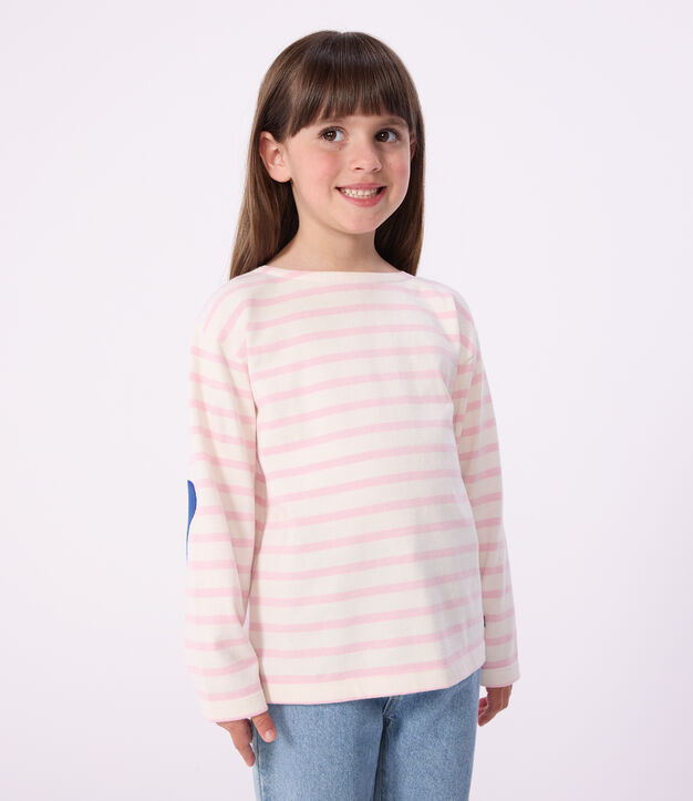 Kinder-Shirt Marini&egrave;re aus Baumwolle mit Streifen rosa/rosa