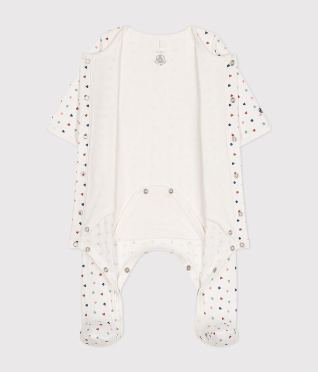 Bodyjama f&uuml;r Babys, aus Doppeljersey mit kleinem Herzmuster weiss/vielfarbig