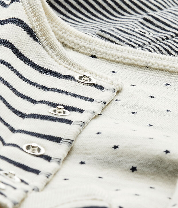 Dreiteiliges Baby-Set zum Wenden weiss/blau