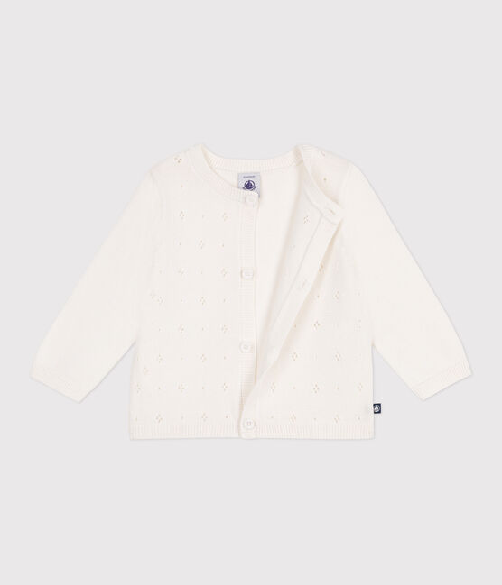 Baby-Cardigan aus Baumwolle mit Zierstrick weiss MARSHMALLOW