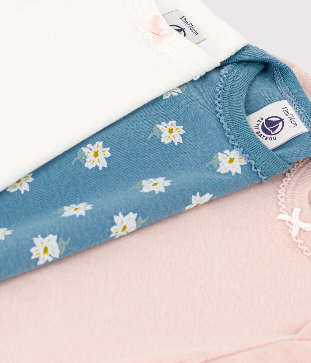 3er-Set kurz&auml;rmelige Baby-Bodys aus Baumwolle mit Blumenmuster vielfarbig