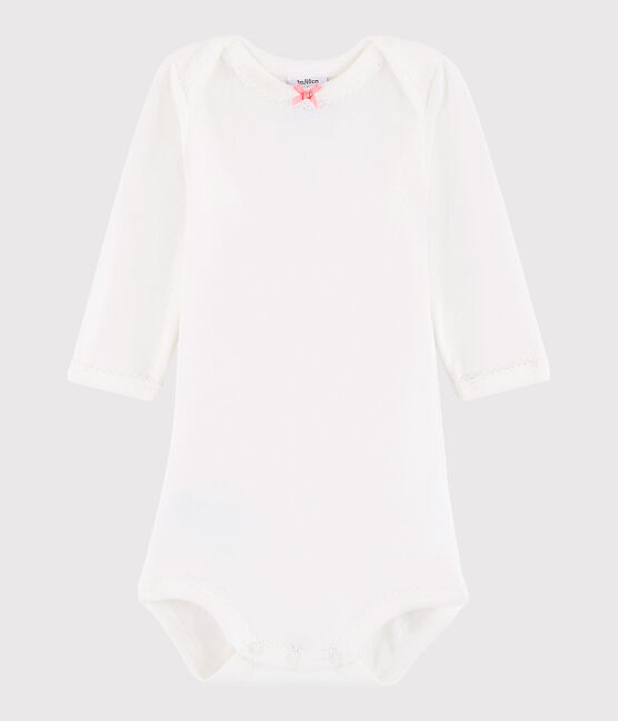 Langärmeliger Baby-Body Mädchen weiss MARSHMALLOW