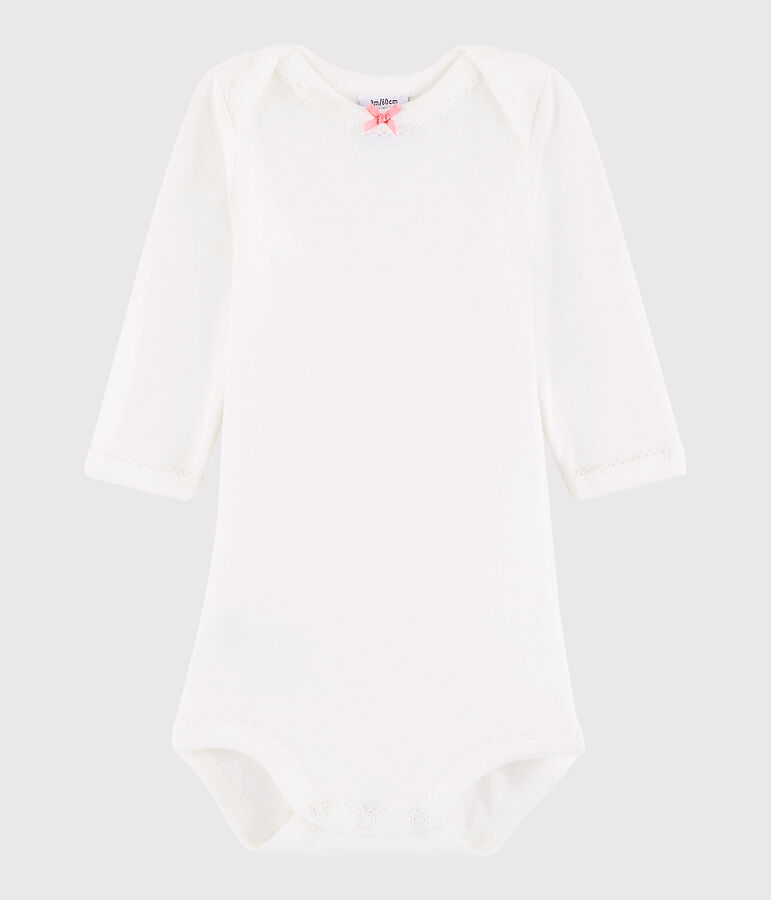 Lang&auml;rmeliger Baby-Body M&auml;dchen weiss MARSHMALLOW