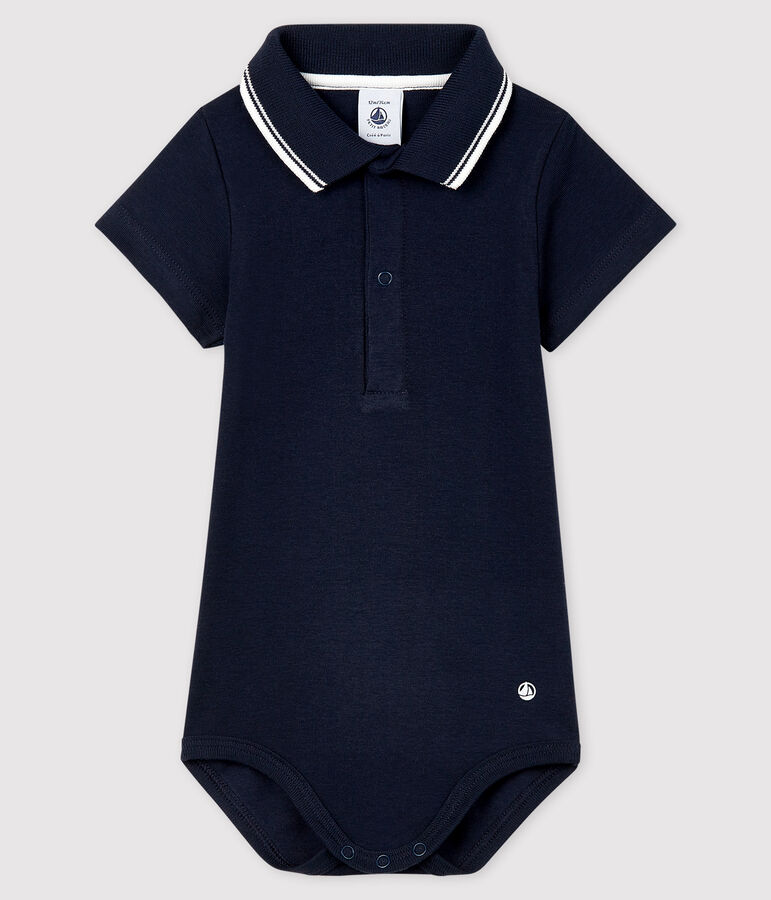 Kurz&auml;rmeliger Baby-Body aus Baumwolle mit Polokragen f&uuml;r Jungen blau