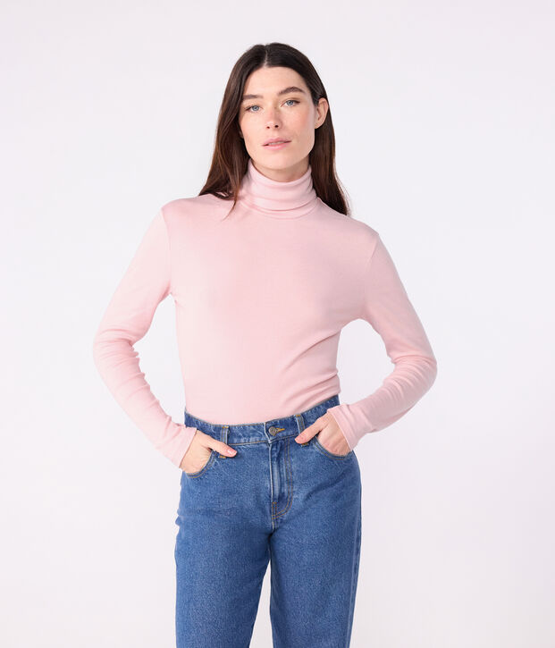Damen-Rollkragenshirt L'Iconique aus Baumwolle rosa