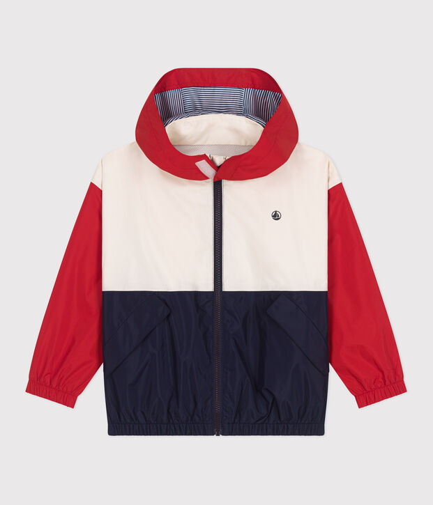 Kinder-Regenjacke mit abnehmbarer Kapuze naturfarben/vielfarbig