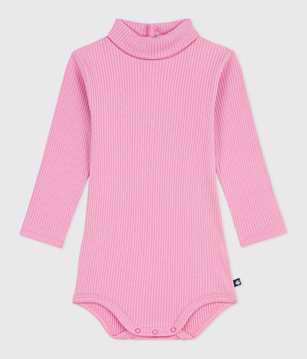 Baby-Body mit Rollkragen aus einfarbiger Baumwolle rosa