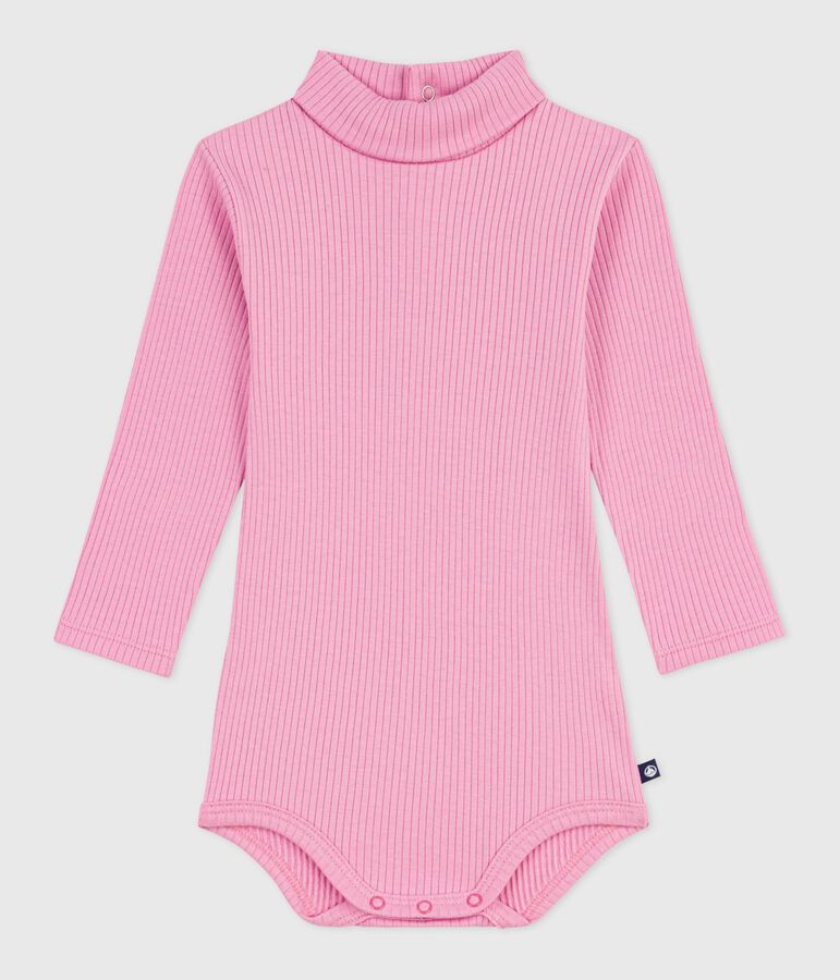 Baby-Body mit Rollkragen aus einfarbiger Baumwolle rosa
