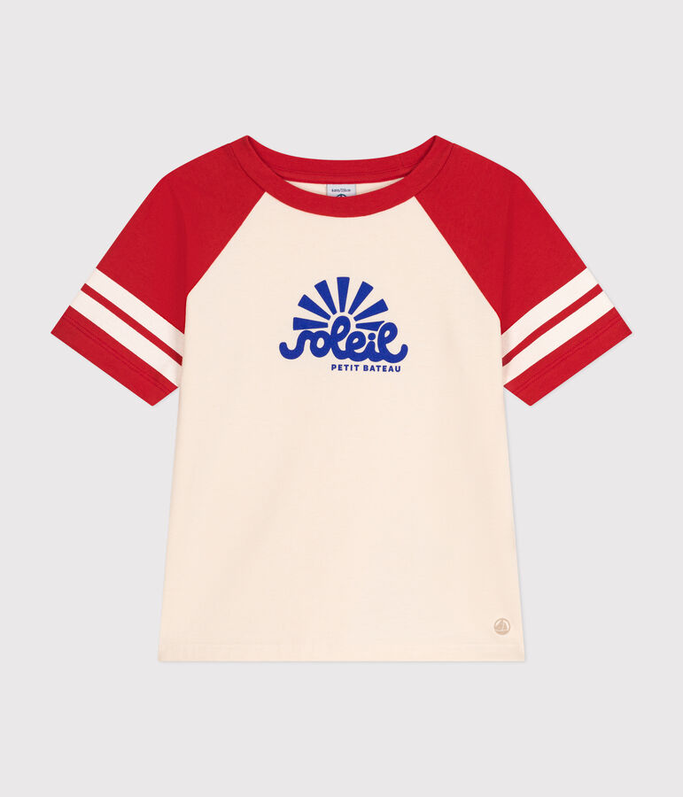 T-Shirt mit Printmotiv aus Jersey Kinder/Jungen naturfarben/rot