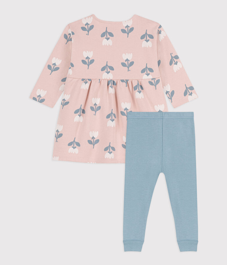 Baby-Kleid und Leggins aus bedrucktem Molton rosa/vielfarbig