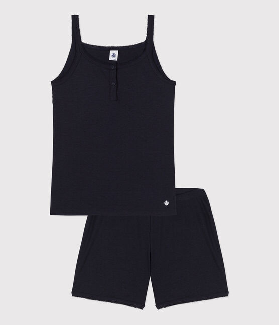 Kurzpyjama mit Spaghetti-Top aus Baumwolle und Lyocell für Damen blau SMOKING