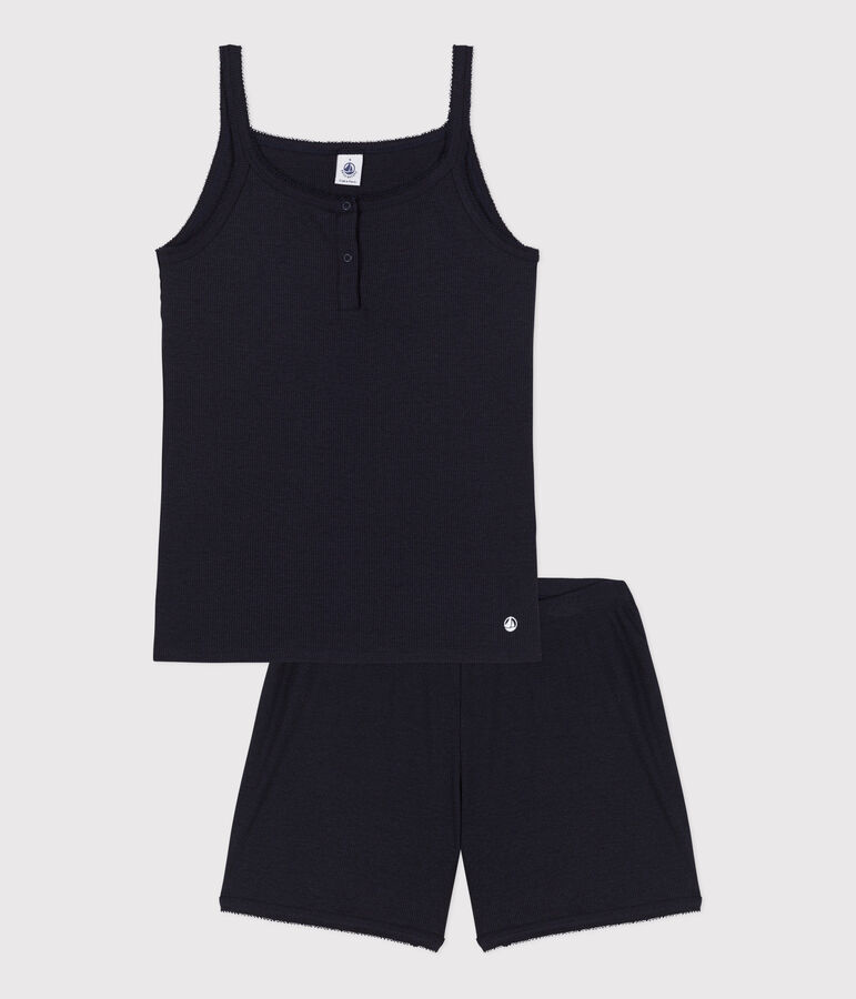 Kurzpyjama mit Spaghetti-Top aus Baumwolle und Lyocell f&uuml;r Damen blau