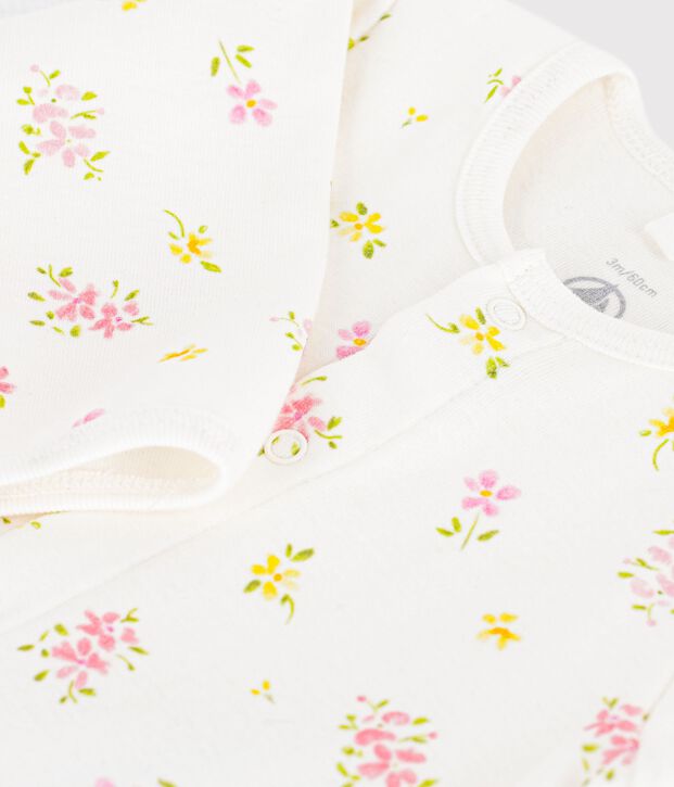 Baby-Bodyjama ohne F&uuml;&szlig;chen aus Baumwolle mit Blumenmotiv weiss/vielfarbig