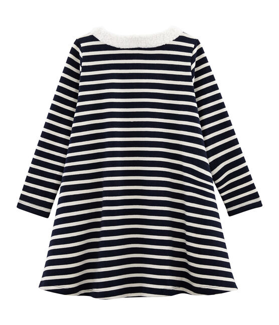 Langärmeliges Kinderkleid für Mädchen blau SMOKING/beige COQUILLE