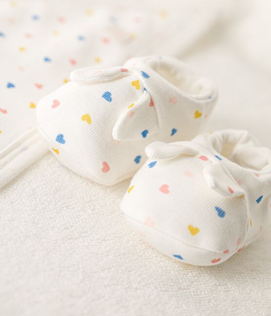 Quadratisches Baby-Badetuch aus Bio-Baumwolle weiss MARSHMALLOW/weiss MULTICO