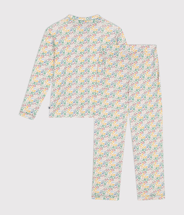 Damen-Pyjama aus Baumwolle mit Blumenmotiv weiss/vielfarbig