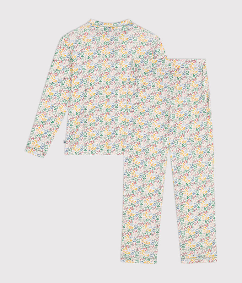 Damen-Pyjama aus Baumwolle mit Blumenmotiv weiss/vielfarbig