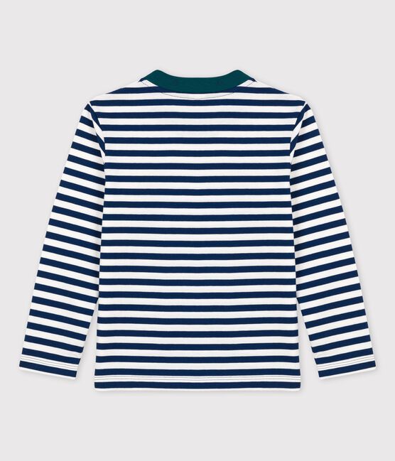 Langärmeliges Kinder-T-Shirt aus Baumwolle für Jungen blau MEDIEVAL/weiss MARSHMALLOW