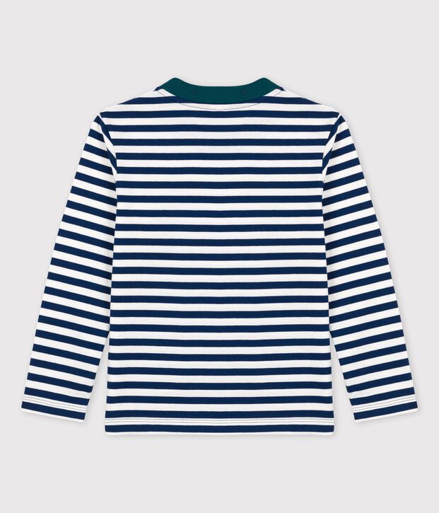 Lang&auml;rmeliges Kinder-T-Shirt aus Baumwolle f&uuml;r Jungen blau/weiss
