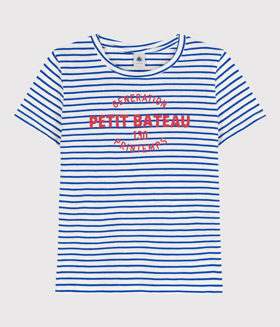T-Shirt LE DROIT aus Baumwolle mit Rundhalsausschnitt weiss MARSHMALLOW/blau PERSE