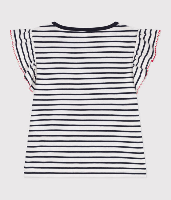 Kurzärmeliges Kinder-T-Shirt aus Baumwolle mit Streifen weiss MARSHMALLOW/blau SMOKING