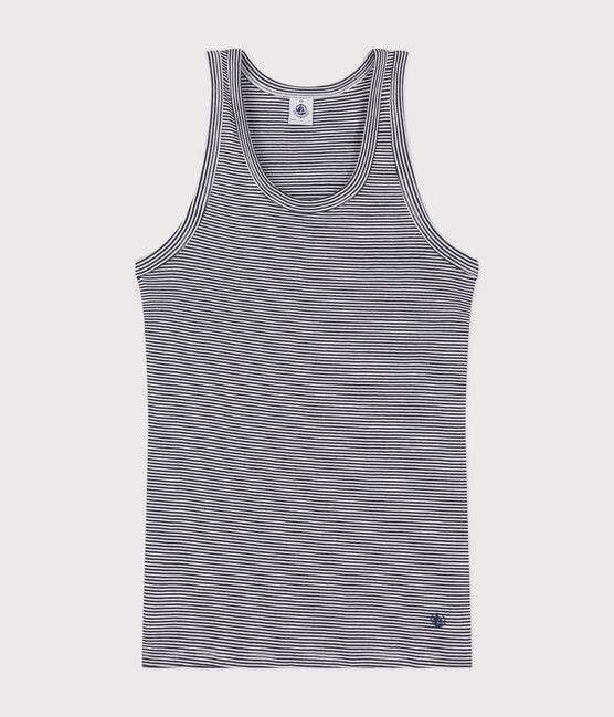 Damen-Tanktop L’Iconique aus gestreifter Baumwolle blau SMOKING/weiss MARSHMALLOW