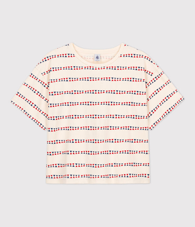Damen-T-Shirt LE BOXY aus Baumwolle naturfarben/rot/vielfarbig