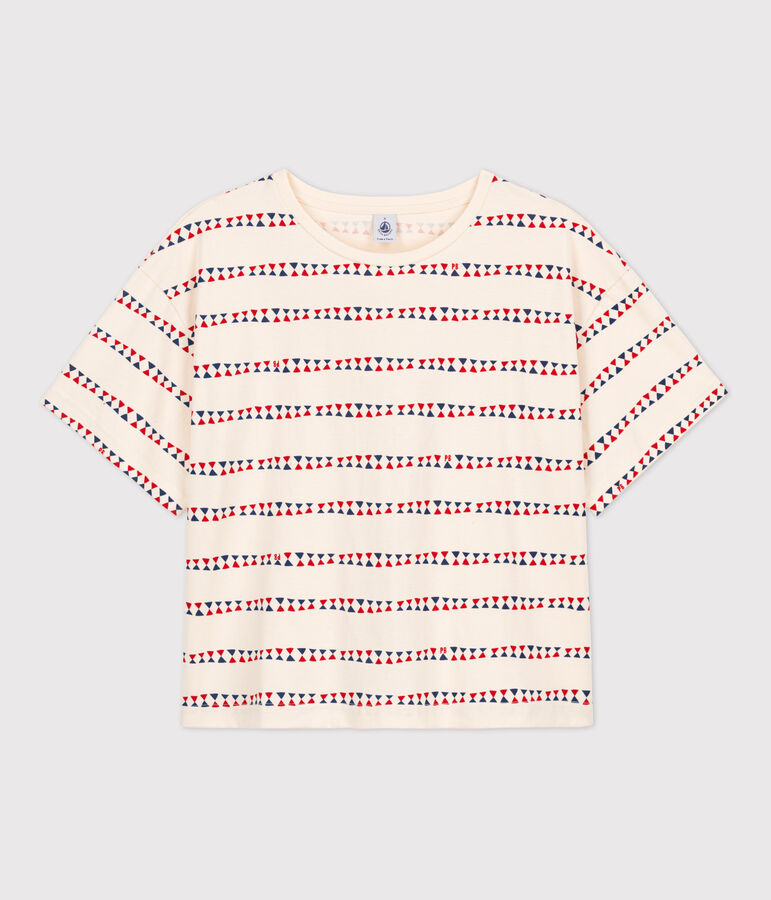 Damen-T-Shirt LE BOXY aus Baumwolle naturfarben/rot/vielfarbig