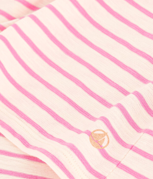 Damen-T-Shirt Le Droit aus Baumwolle, mit Rundhalsausschnitt und Streifen naturfarben/rosa